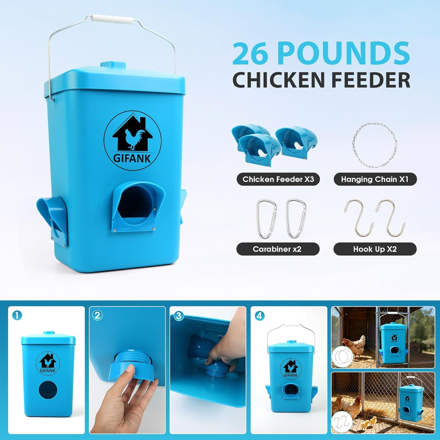 26 Pounds Chicken Feeder, Automatic Chicken Feeder No Waste Waterproof,Hanging P