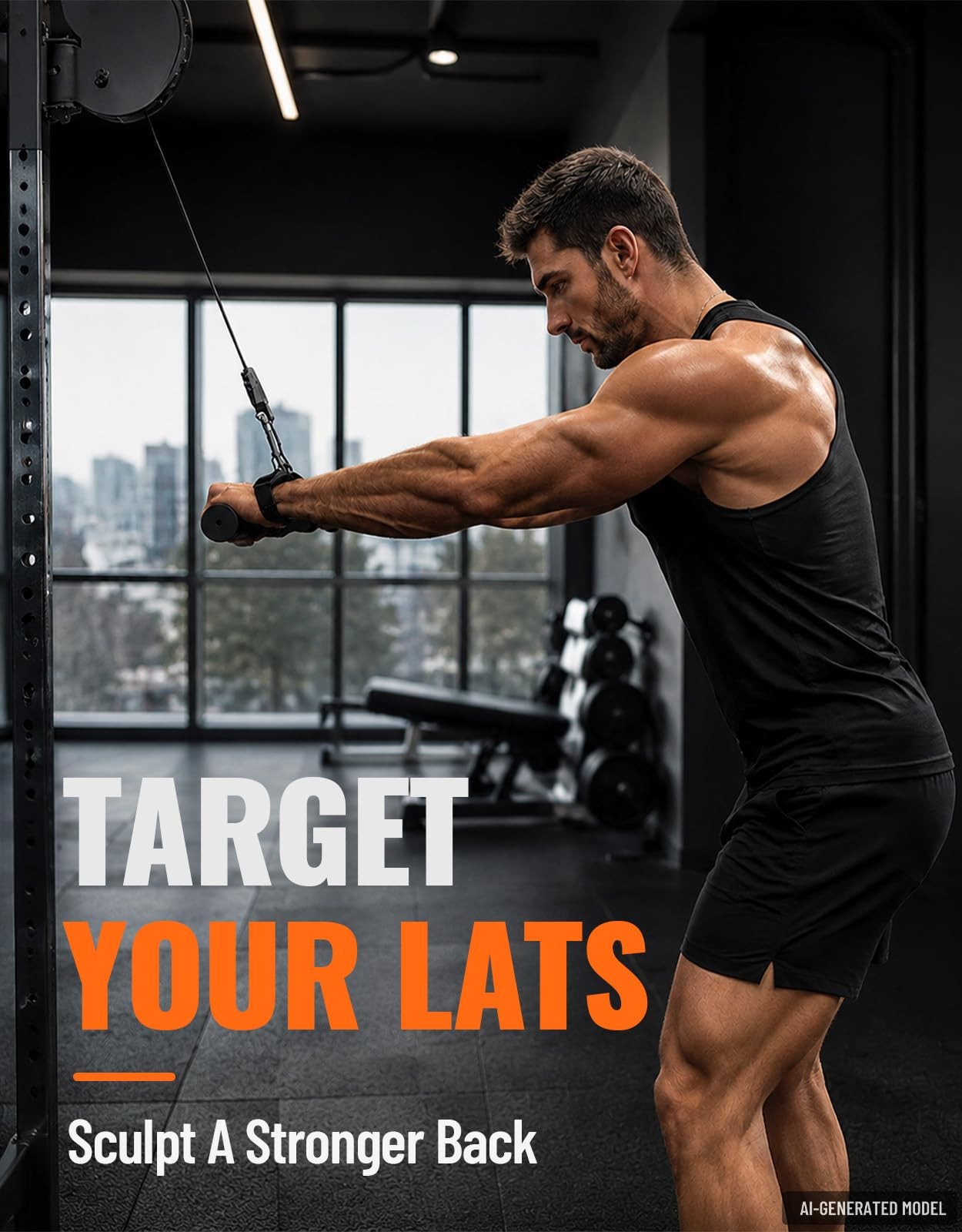 Straight Bar Cable Attachment, NonSlip Tricep Bar for Tricep Pull Down, Lat P...