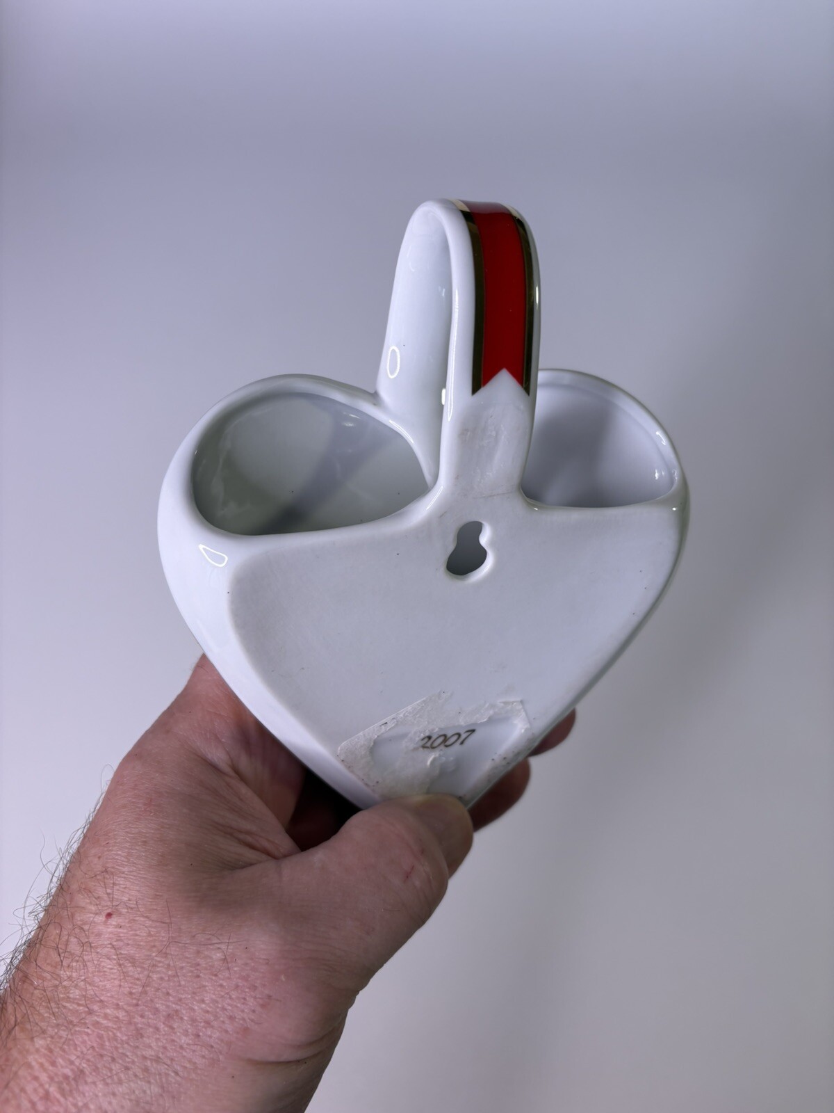 Ceramic Heart Planter With Wall Hanger White Doves Valentines 6" x 5"