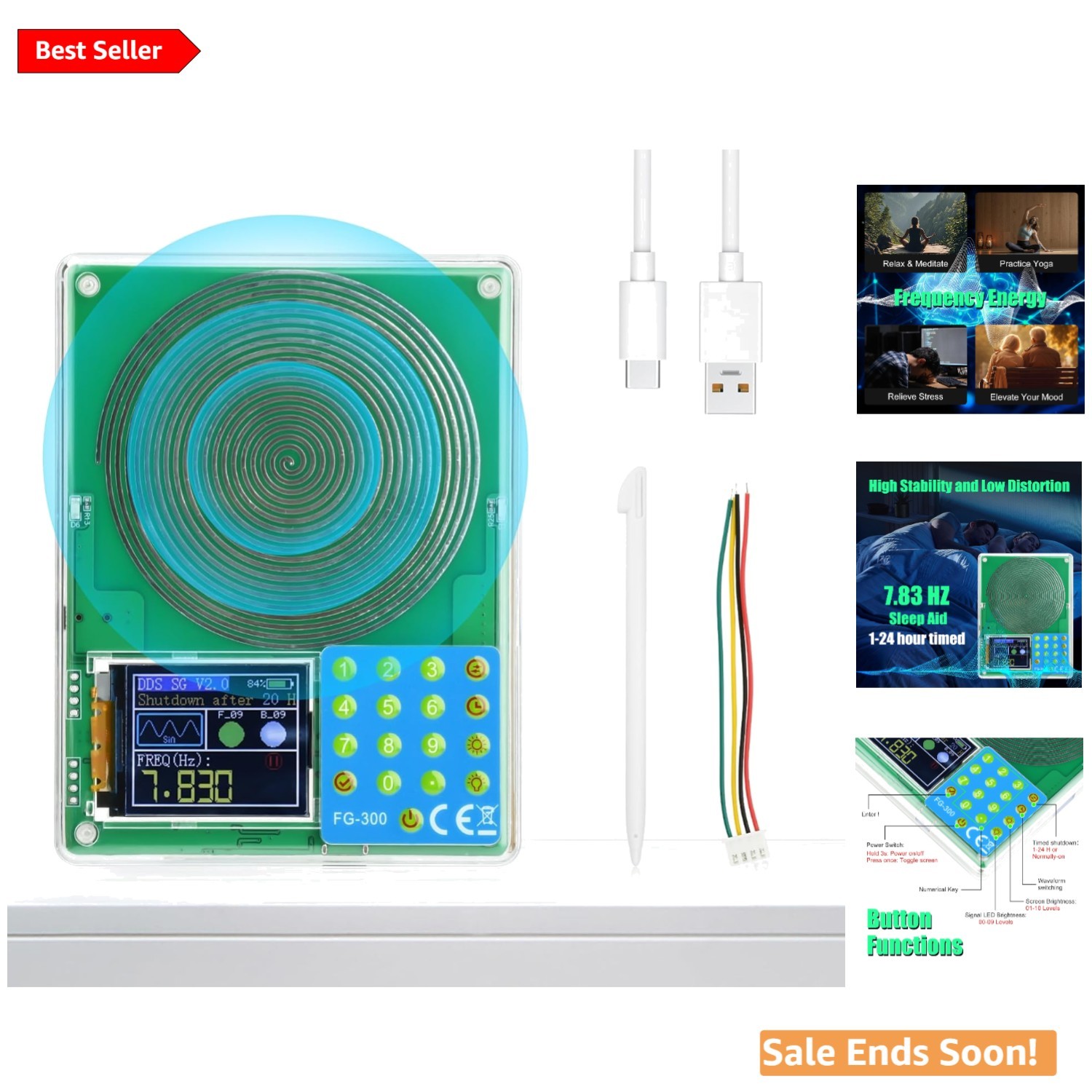 Rechargeable Signal Generator 7.83Hz Sleep Aid & TFT Display for Labs & Yoga