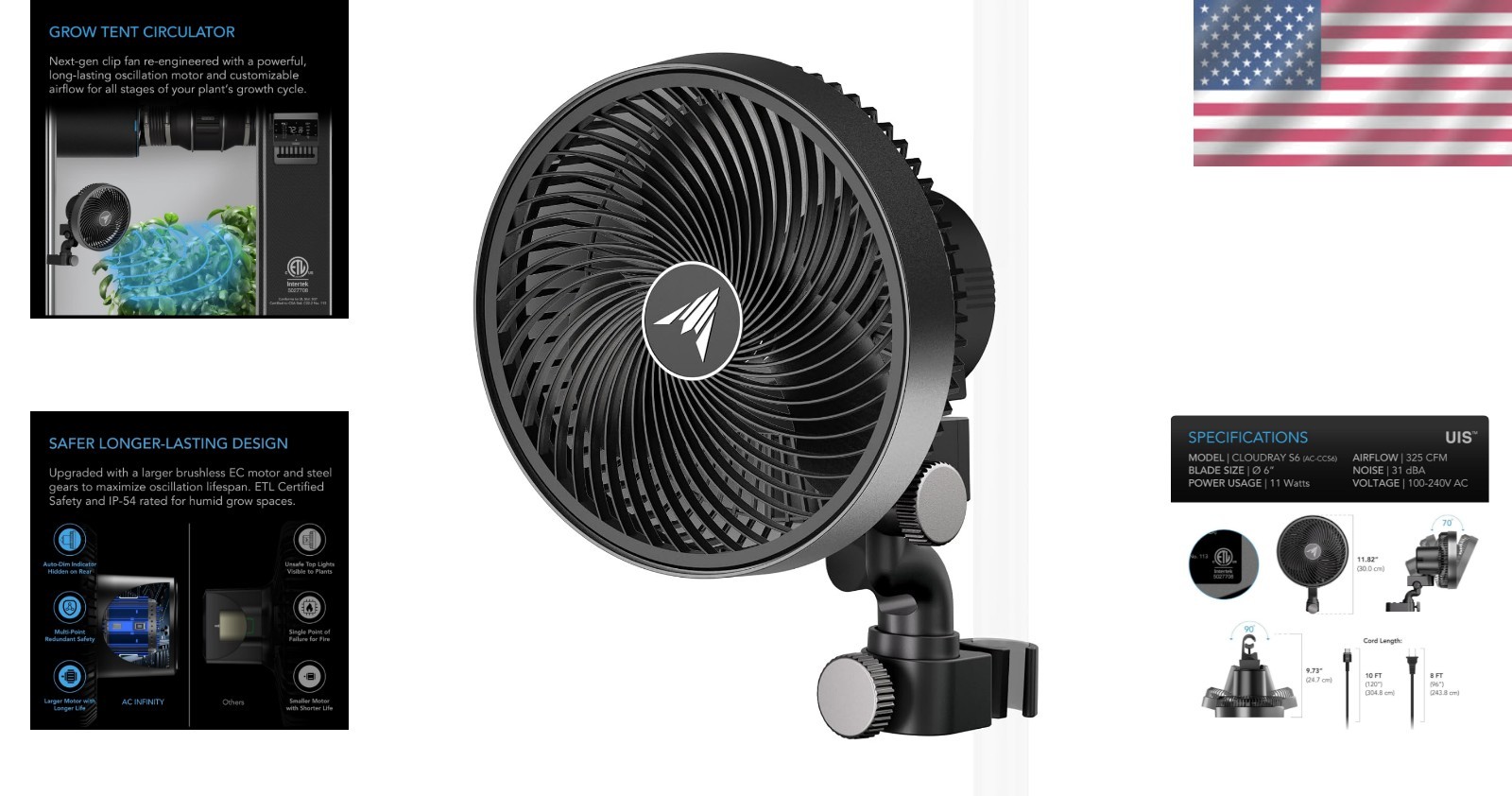 CLOUDRAY EC Motor Clip Fan - 10-Level Oscillation & Smart App Control for Growth