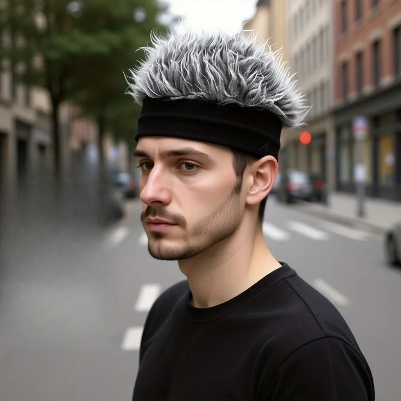 Visor Hair Wig Soft Beanie Wig with Spiked Fake Hair Wig Attached for Men