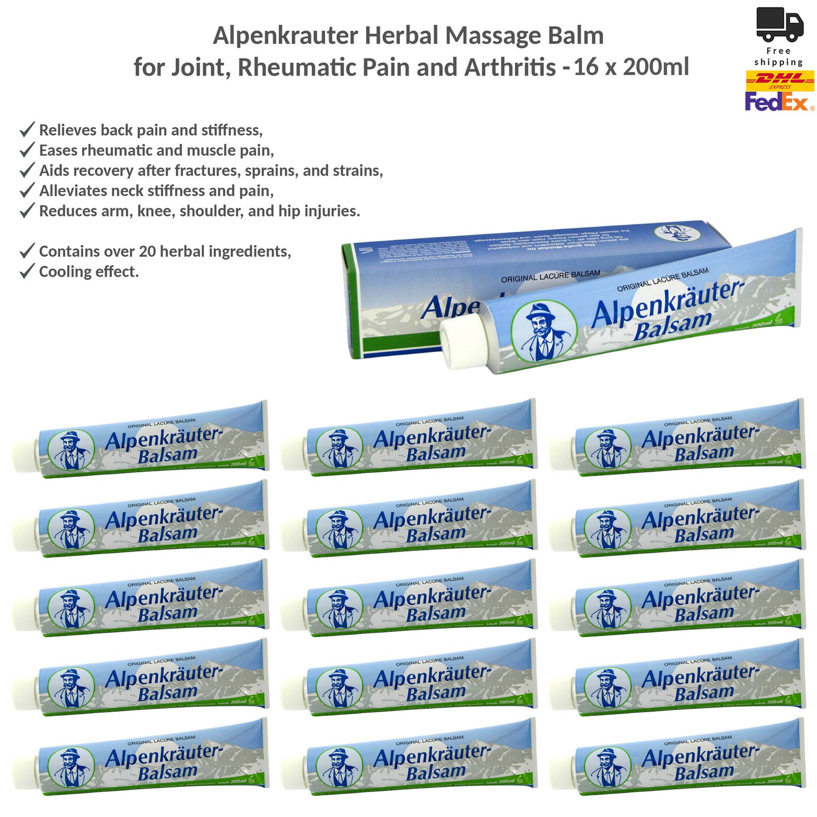 Alpenkrauter Herbal Balm Cooling Relief for Sore Muscles & Joints 16x200ml