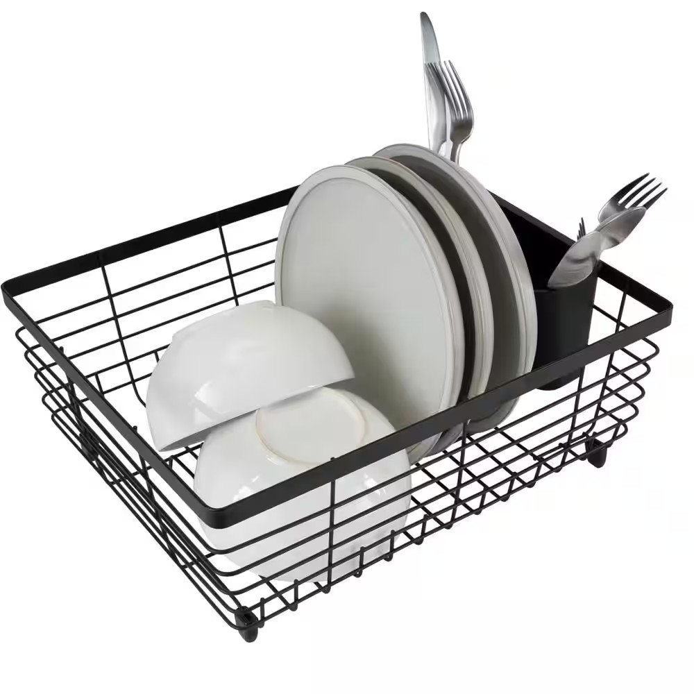 Flat Wire Black Freestanding Dish Rack