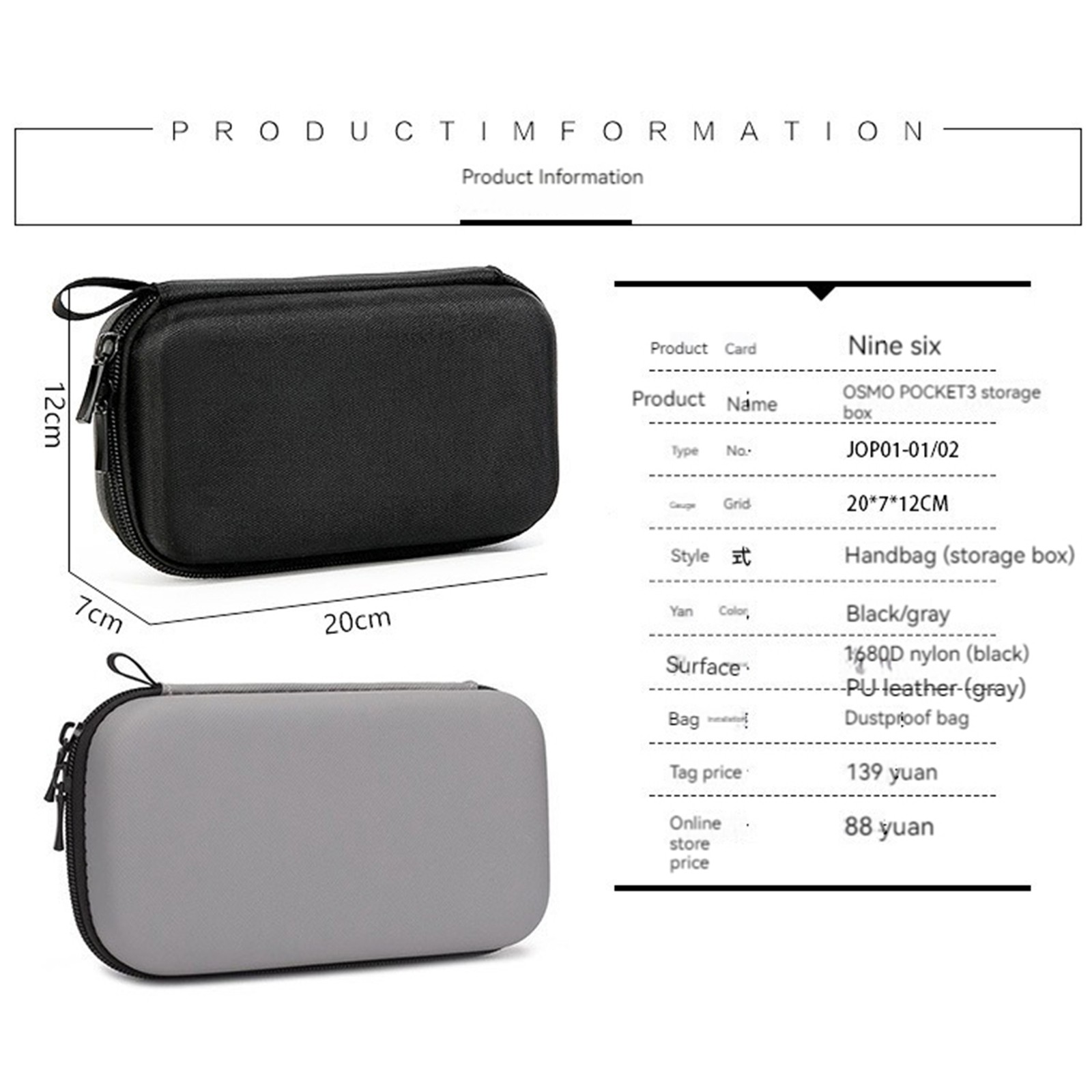 For DJI Osmo Pocket 3 Portability Organizer Bag Pocket Photo Camera Clutch