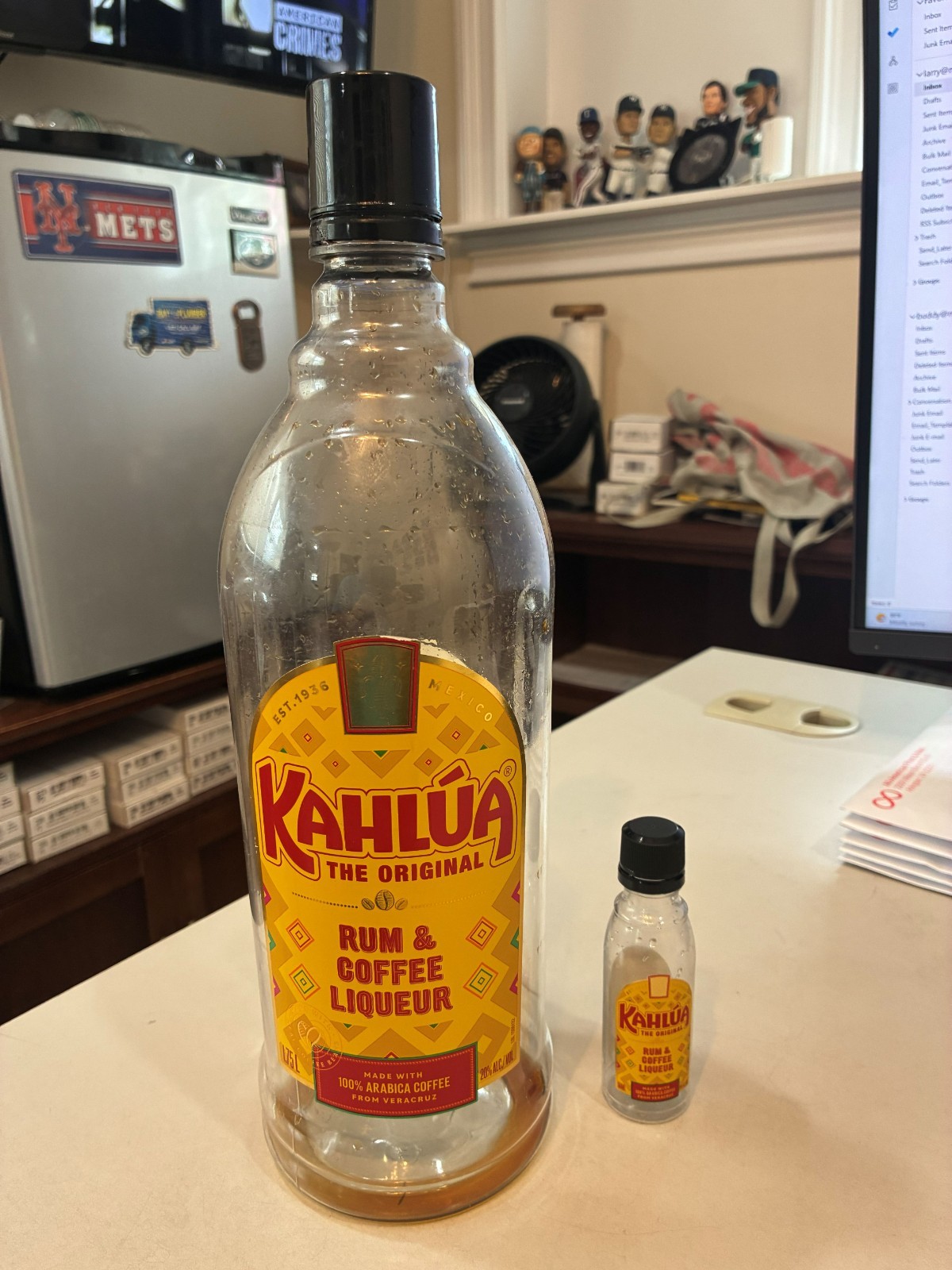 Set of 2 Empty 1.75L and 50ML Kahlua Liqueur Bottles with Caps