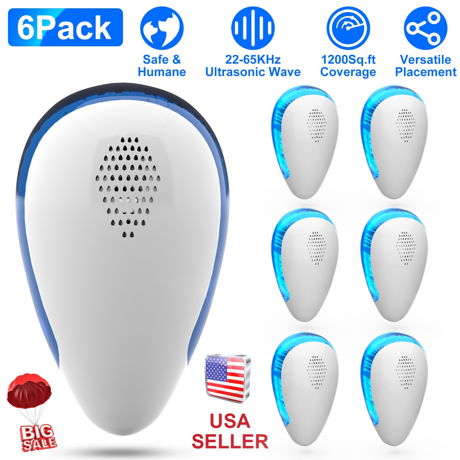 6PCS Ultrasonic Pest Insect  Electronic Plug-In Rat Cockroach Bug