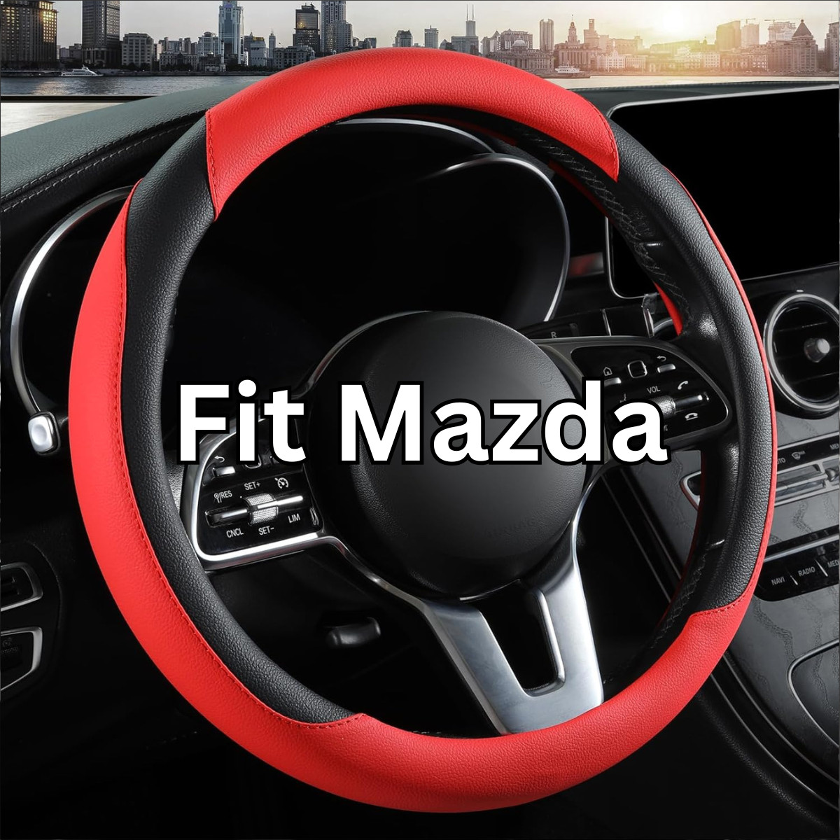 for Mazda CX5/CX-5 CX50/CX-50 Heavy Durable Car Steering Wheel Cover, Black+ Red