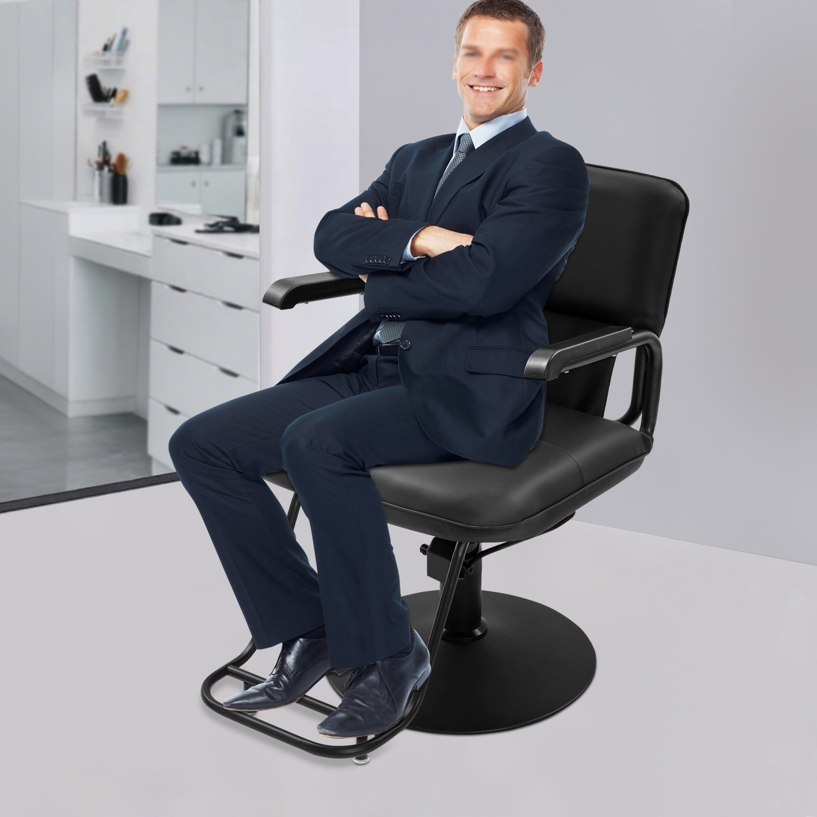 Salon Styling Chair, 360° Swivel Barber Chair, Adjustable Beauty Chair black US