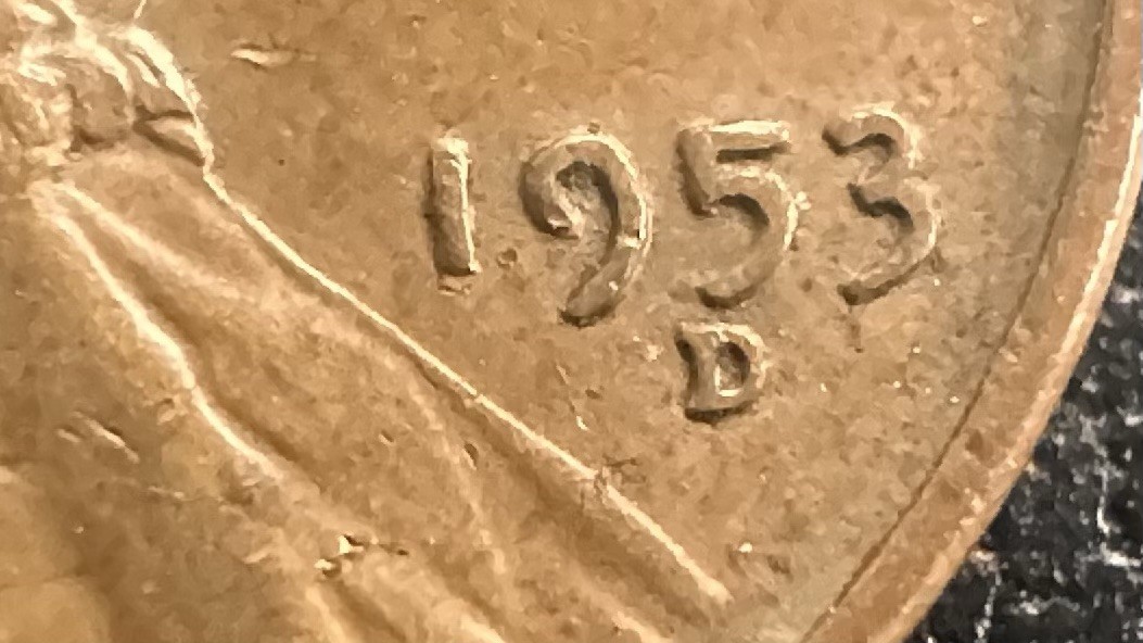 Wheat penny 1953 D Error Mint Mark Shifted Planchet Error