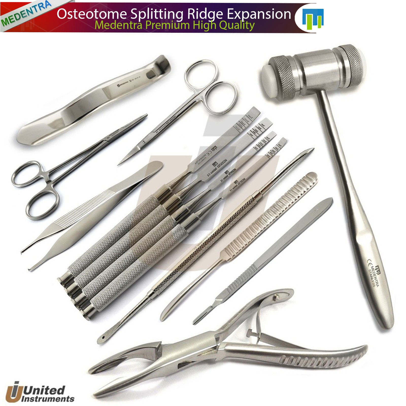 Advanced Osteotome Splitting Ridge Expansion Chisels Hammer Mead Bone Ronguer