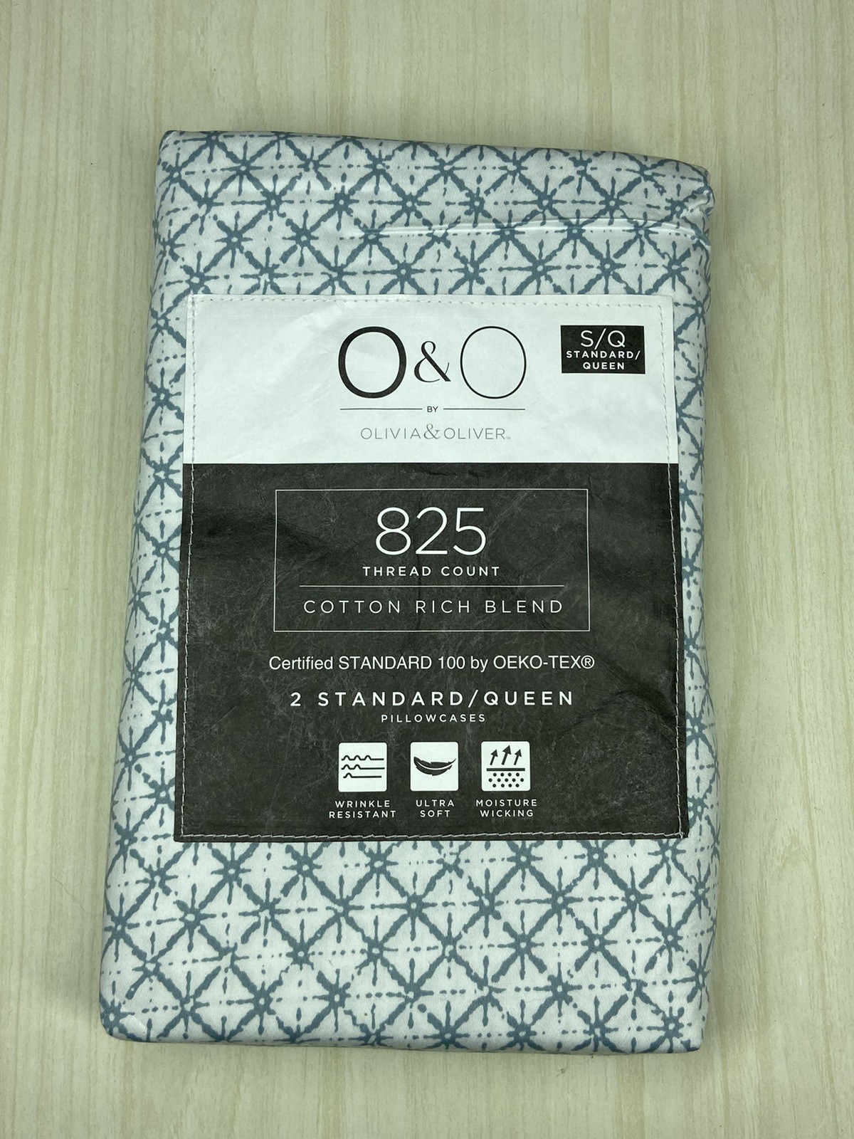 Olivia & Oliver BOHO Pillowcase Set 2 Standard Size 825 Thread Count Blue White