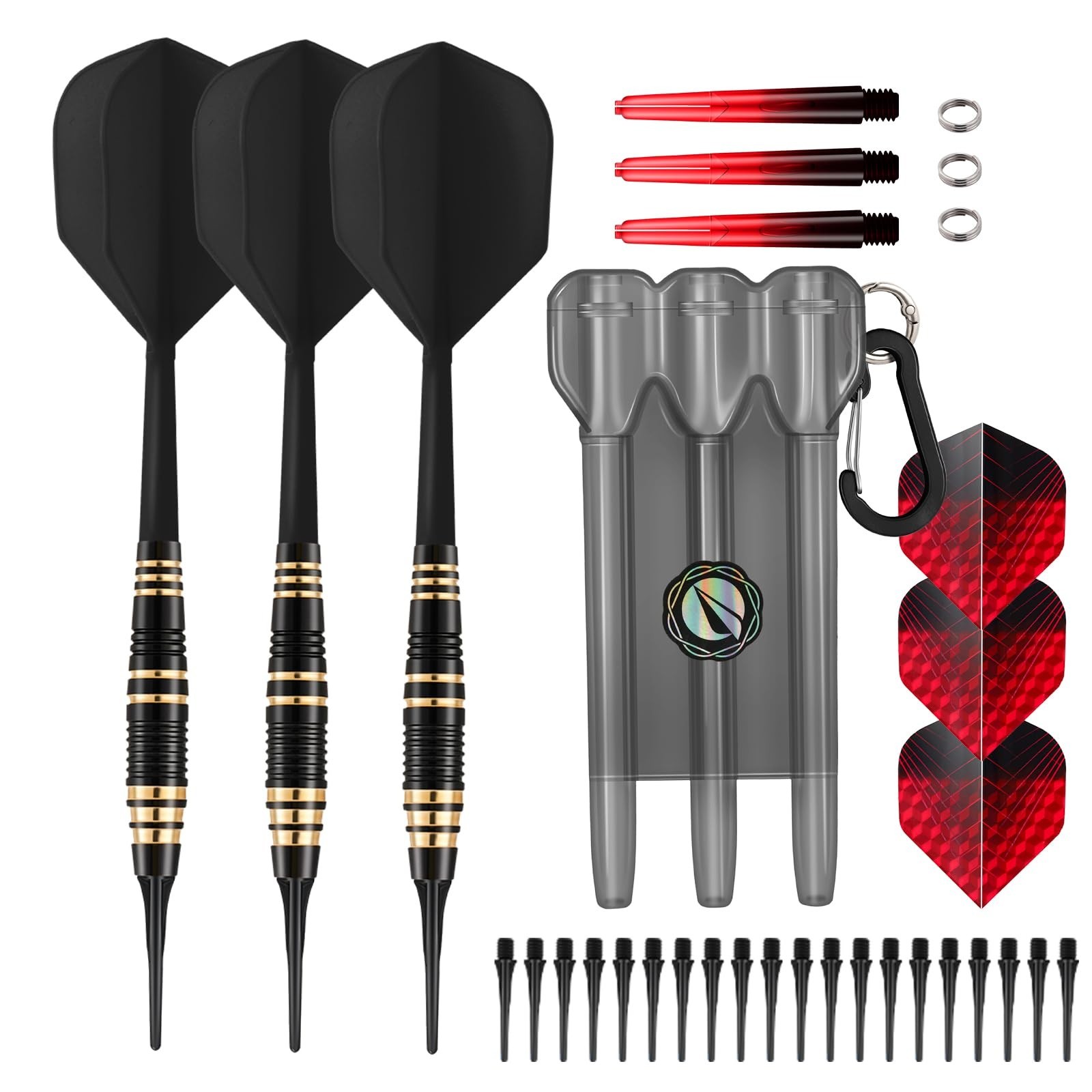 Professional Soft Tip Darts Set - 3 Pack with Extra Tips, Flights & Case for Ele