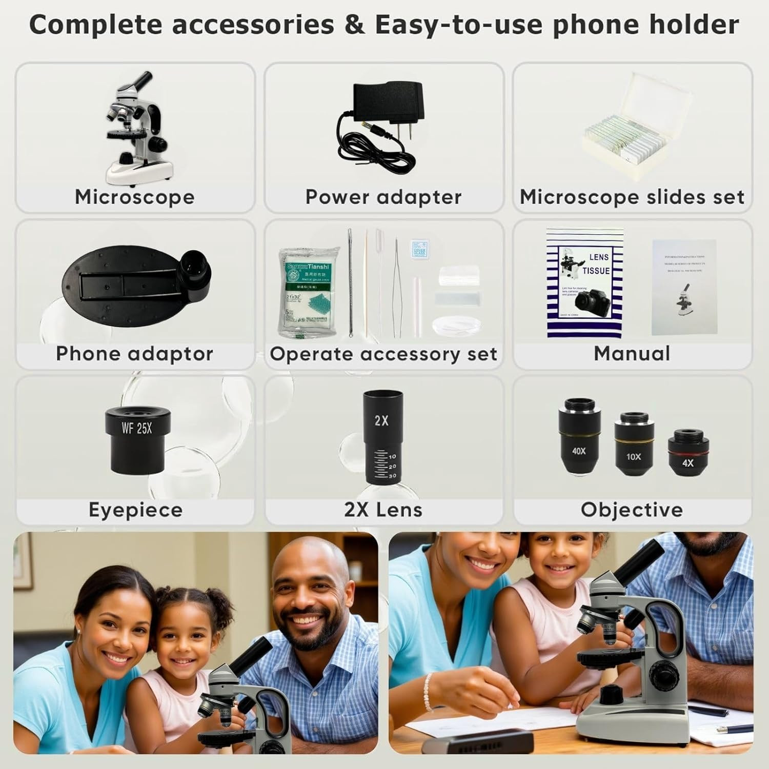 Monocular Compound Microscope for Adults&Study Beginners,- 40X-2000X,Lighting Mi