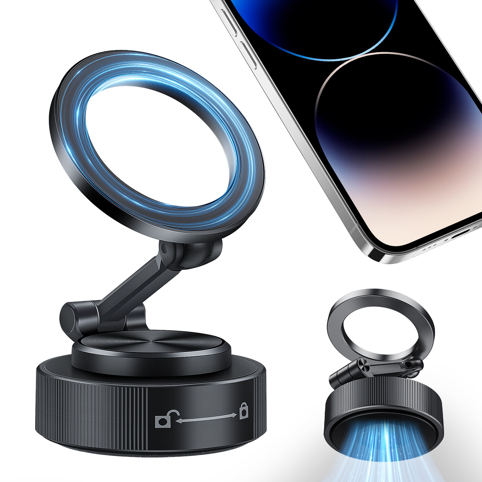 360° Adjustable Magnetic Vacuum Car Phone Holder Suction Cup Mount for MagSafe