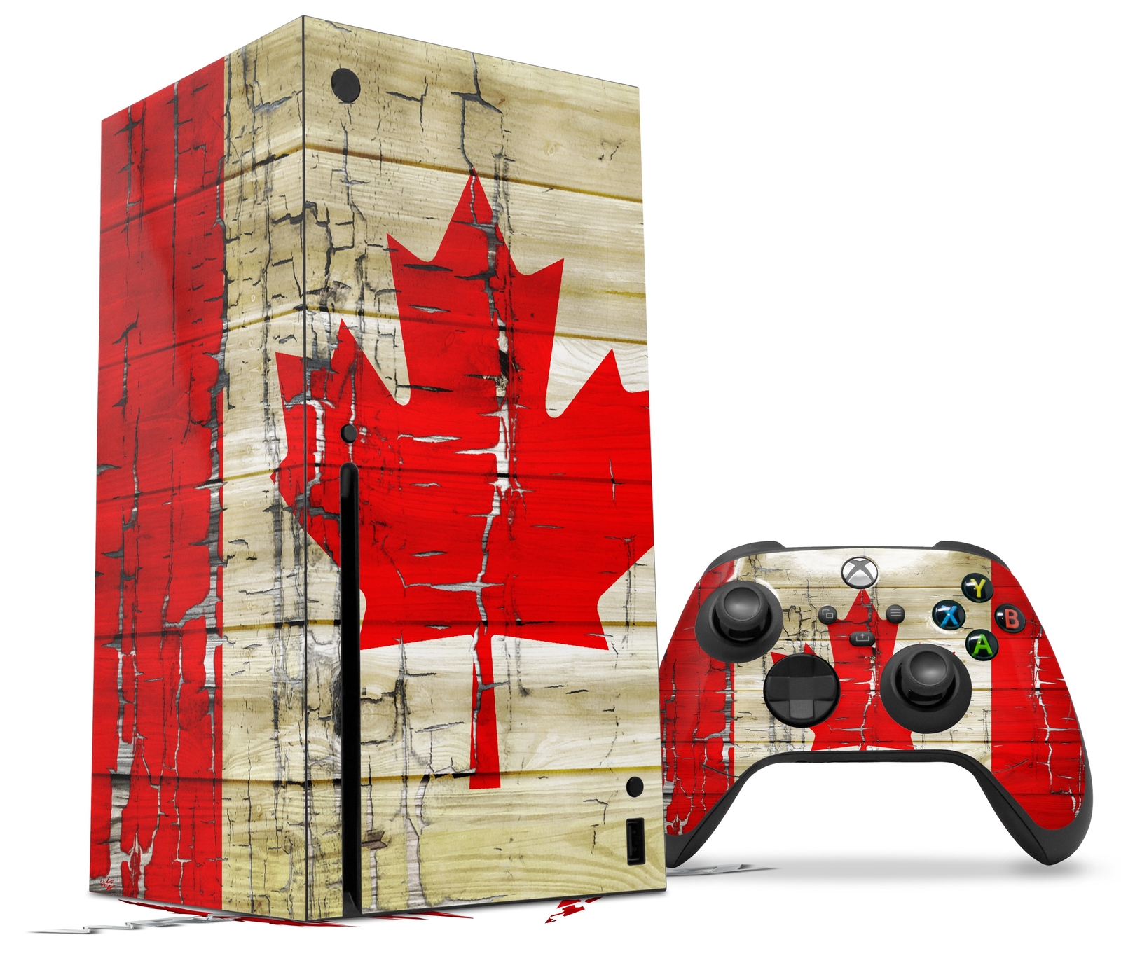 Skin Set for XBOX Series X Painted Faded and Cracked Canadian Canada Flag