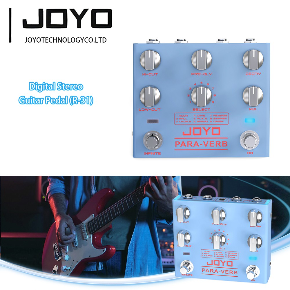 JOYO Reverb Guitar Pedal Digital Stereo 9 Reverb Effects for Electric Guitar