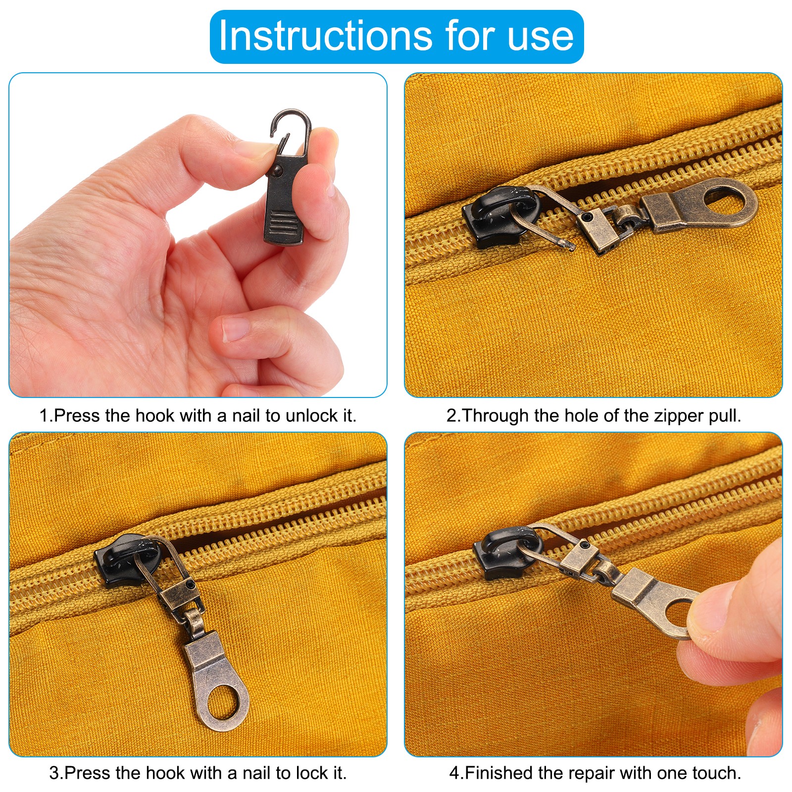 Zipper Pull Replacement, 8 Pcs Zipper Handle Mend Fixer Repair, Bronze