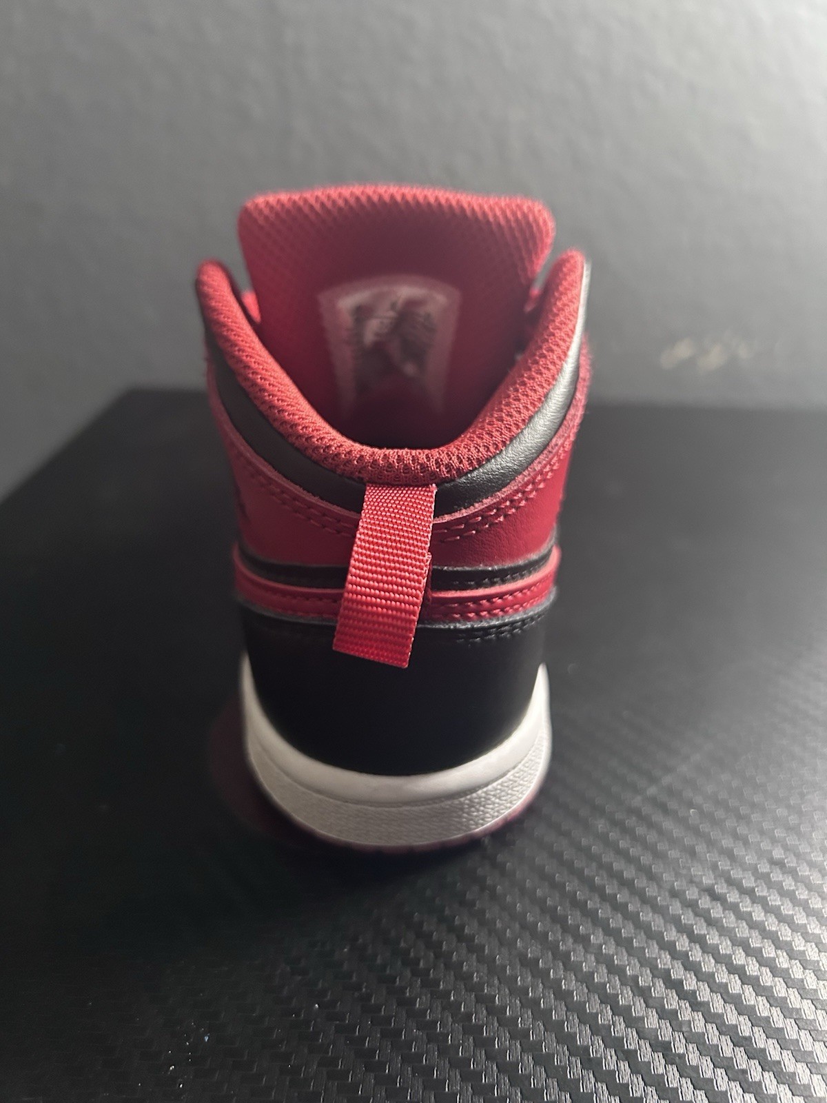 Jordan 1 Mid (TD) Black Red White Leather Sneakers 8C Kids