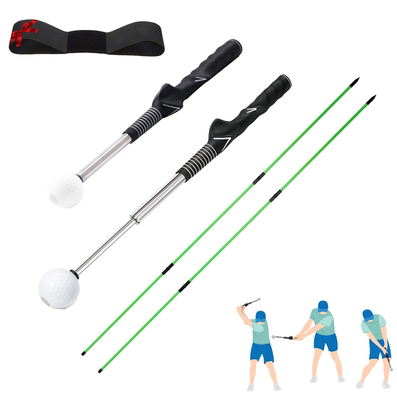 Retractable Golf Swing Trainer with 2 Alignment Sticks – Training Aid for