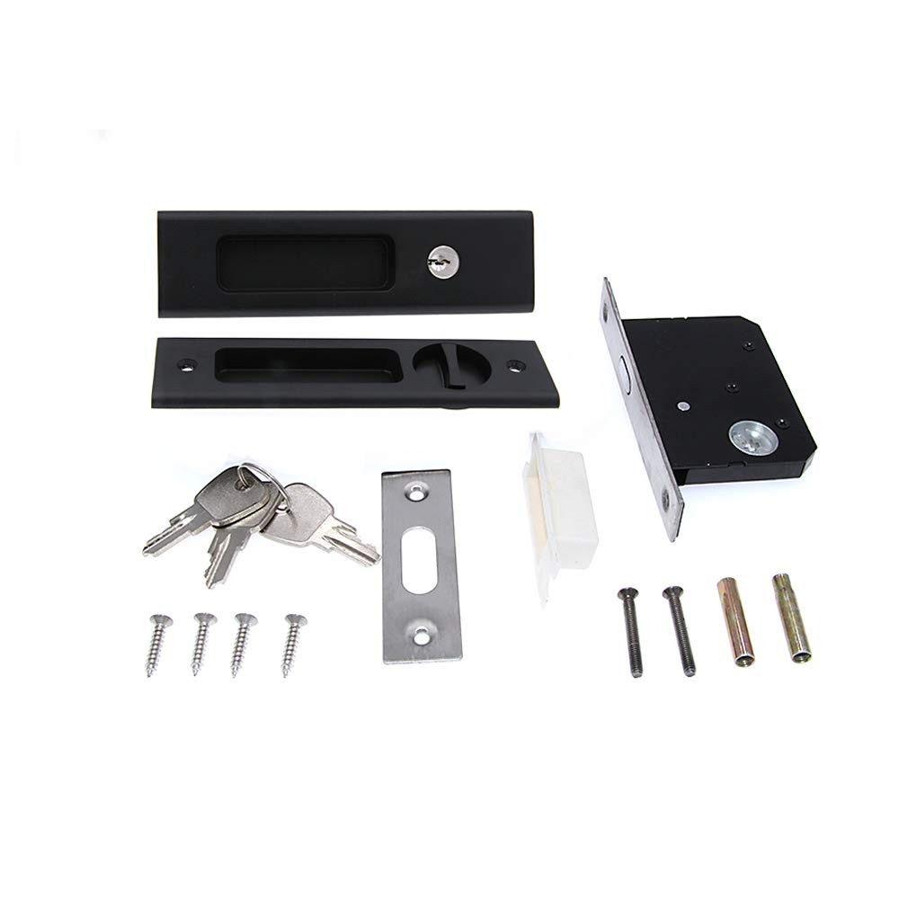 6.3 Inch Matte Black Privacy Pocket Door Lock Hardware Invisible Recessed