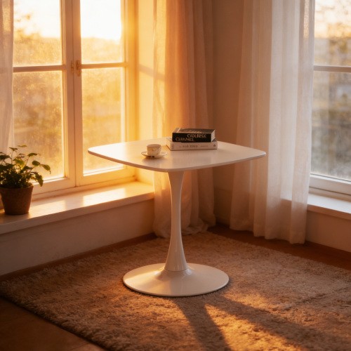 White Square Tulip Table for 2-3 Person, 24" Small Dining Table with Metal Pedes