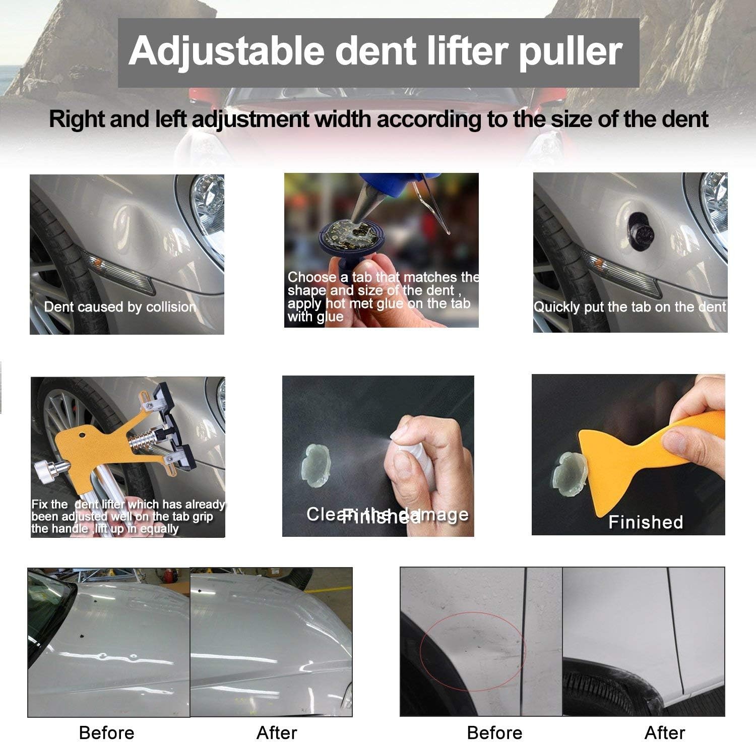 Auto Dent Puller Kit Adjustable Golden Dent Remover Tools