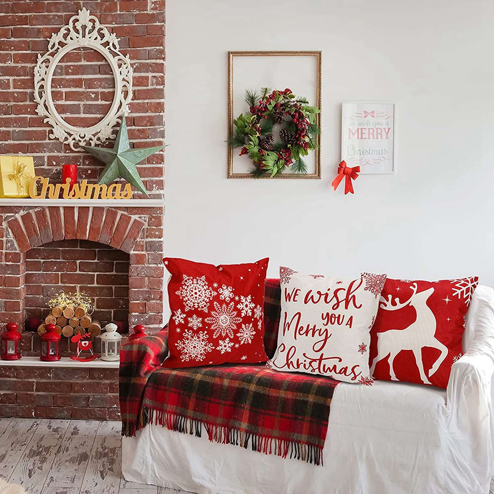 Christmas Pillow Covers 18x18 Set of 4 Christmas Decorations Farmhouse8040