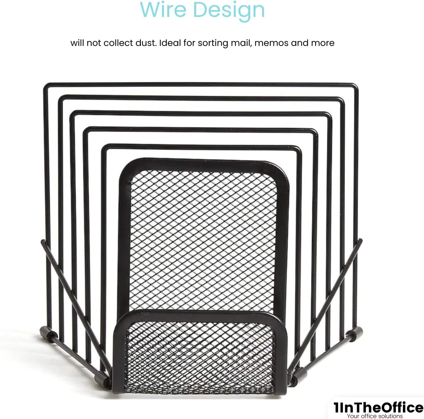 1InTheOffice Metal Incline Desktop File Sorter, Black Wire Mesh Step