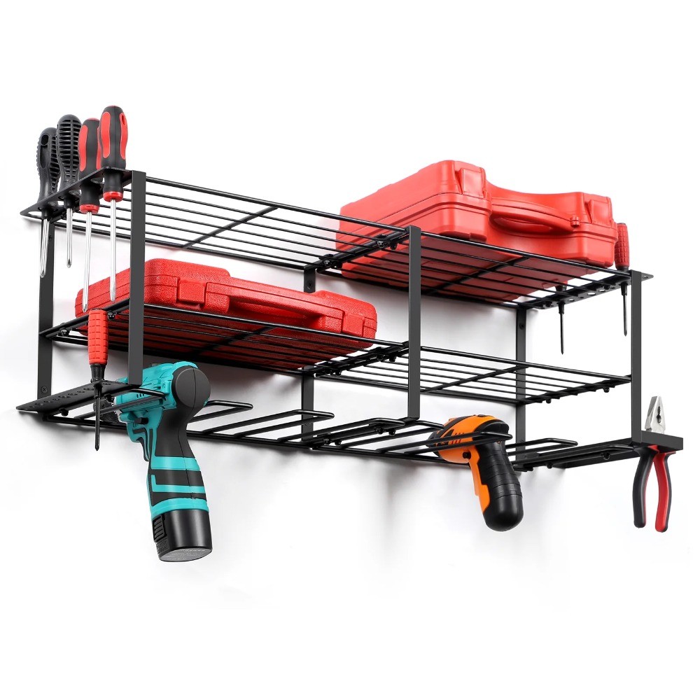 Wall Mounted Power Tool Organizer with 6 Drill Holders, Garage Tool Organizers