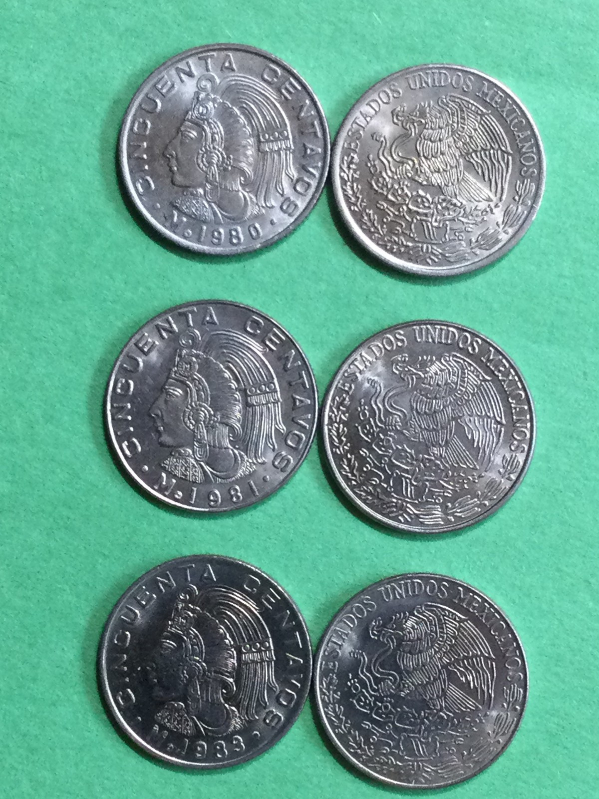 MEXICO / Yr 1980,81,83 / 50 CENTAVOS / BU COINS / CUAUHTEMOC / AZTEC RULER