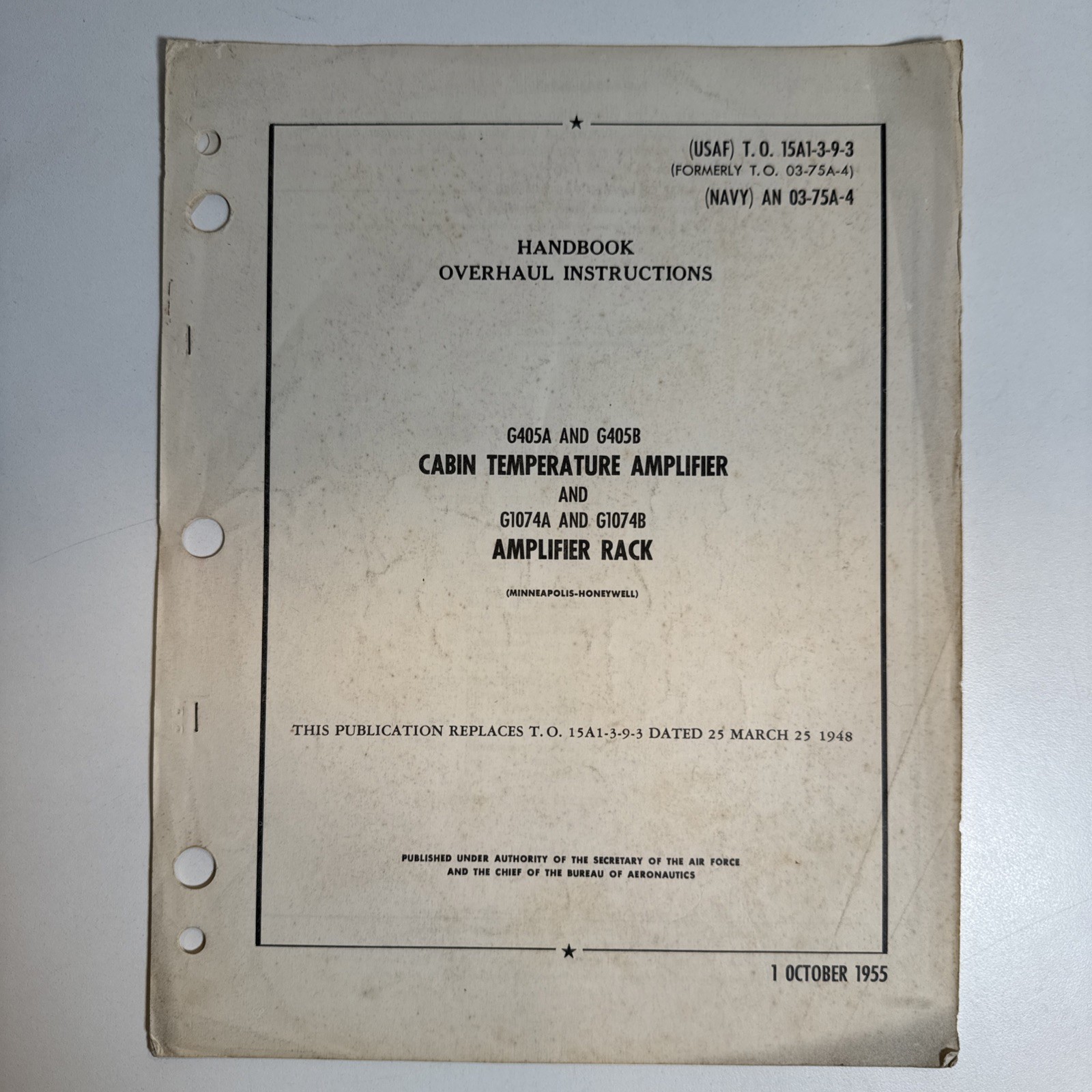 Handbook Overhaul Instructions Cabin Temperature Amplifier  Rack G405 G1074 1955
