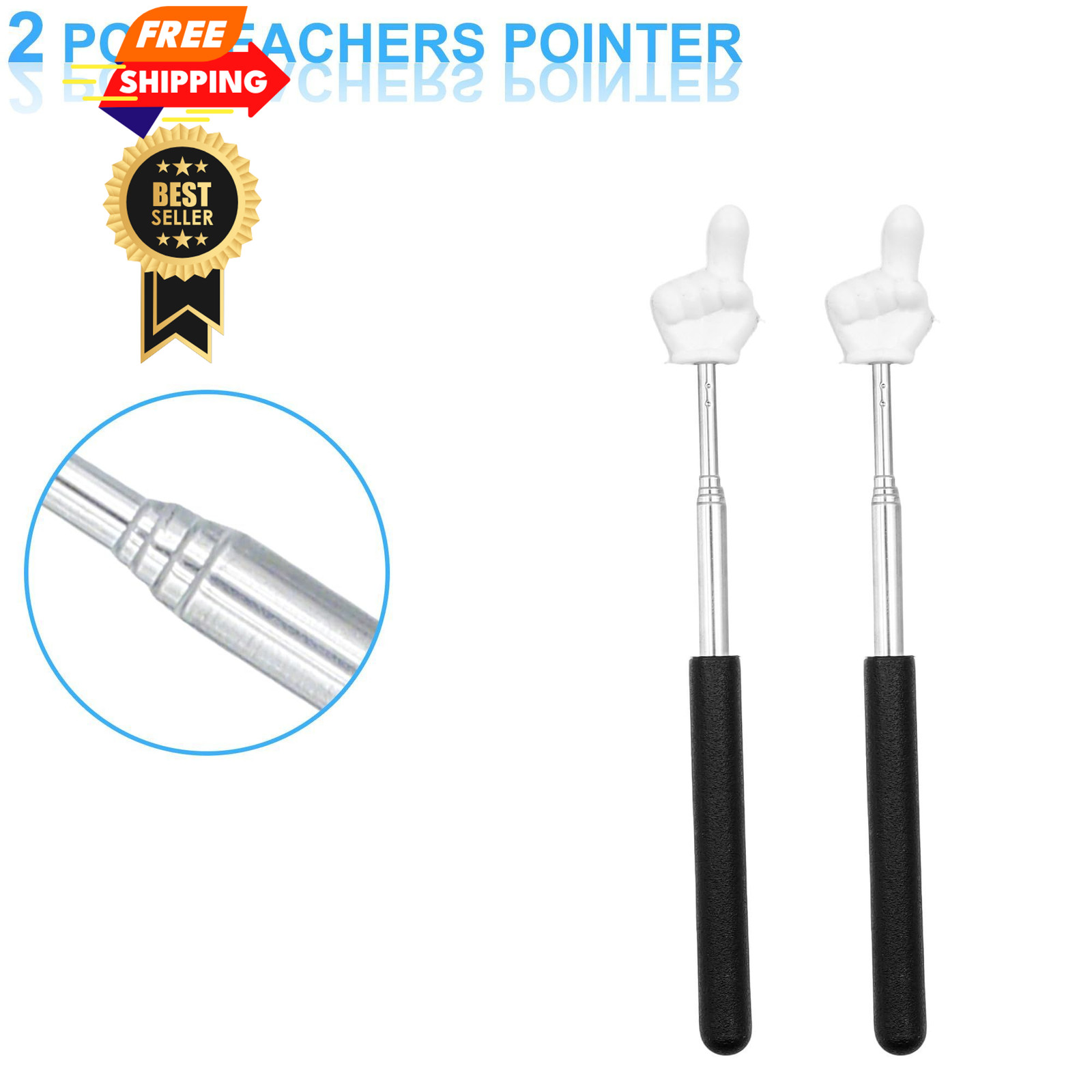 2Pcs Telescopic Teachers Pointer, Mini Pointer Finger Retractable, Black