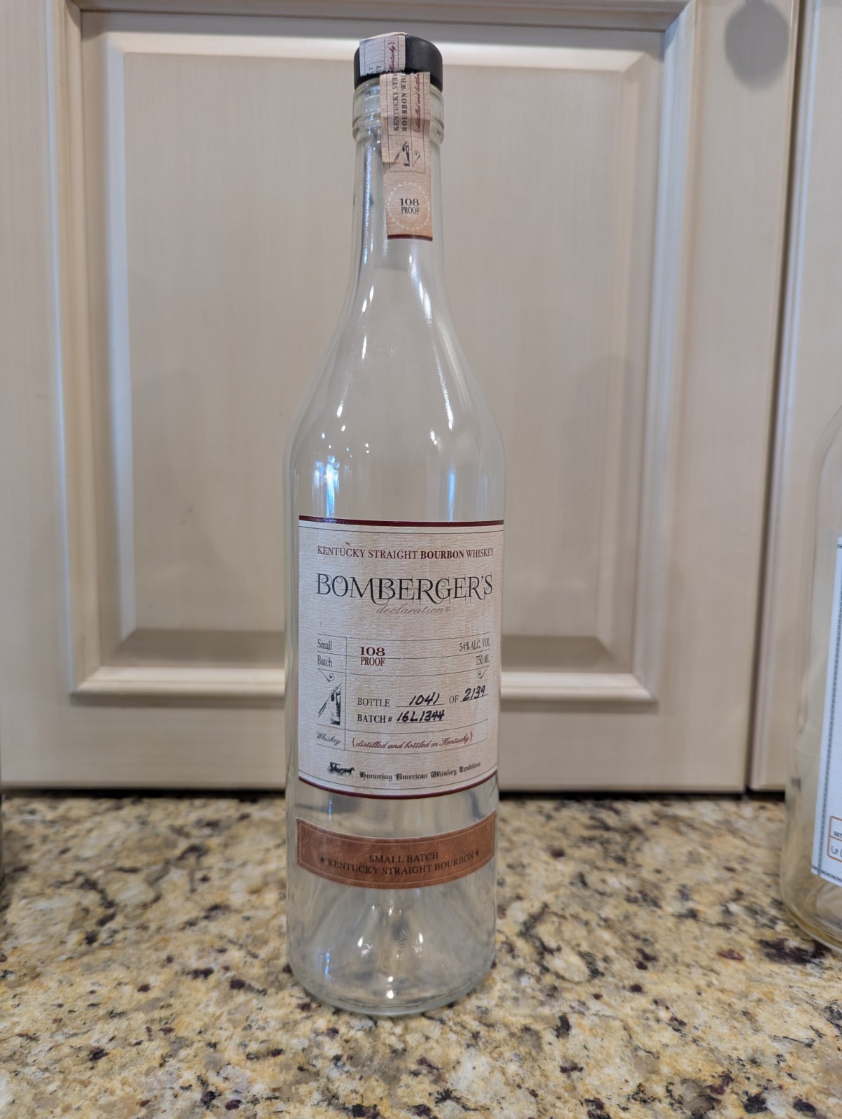 Bomberger's Kentucky Straight Bourbon Whiskey Empty Unrinsed Bottle 2016 Release