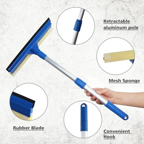 Professional Window Squeegee,2 in 1 Squeegee Window Cleaner with Long
