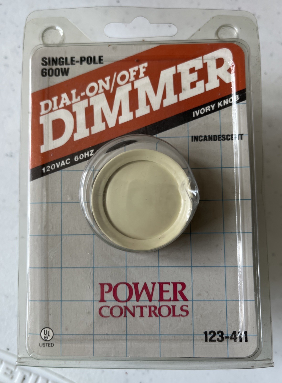 POWER CONTROLS Dial On/Off Dimmer Ivory #123-411 Single Pole 600 W Incandescent