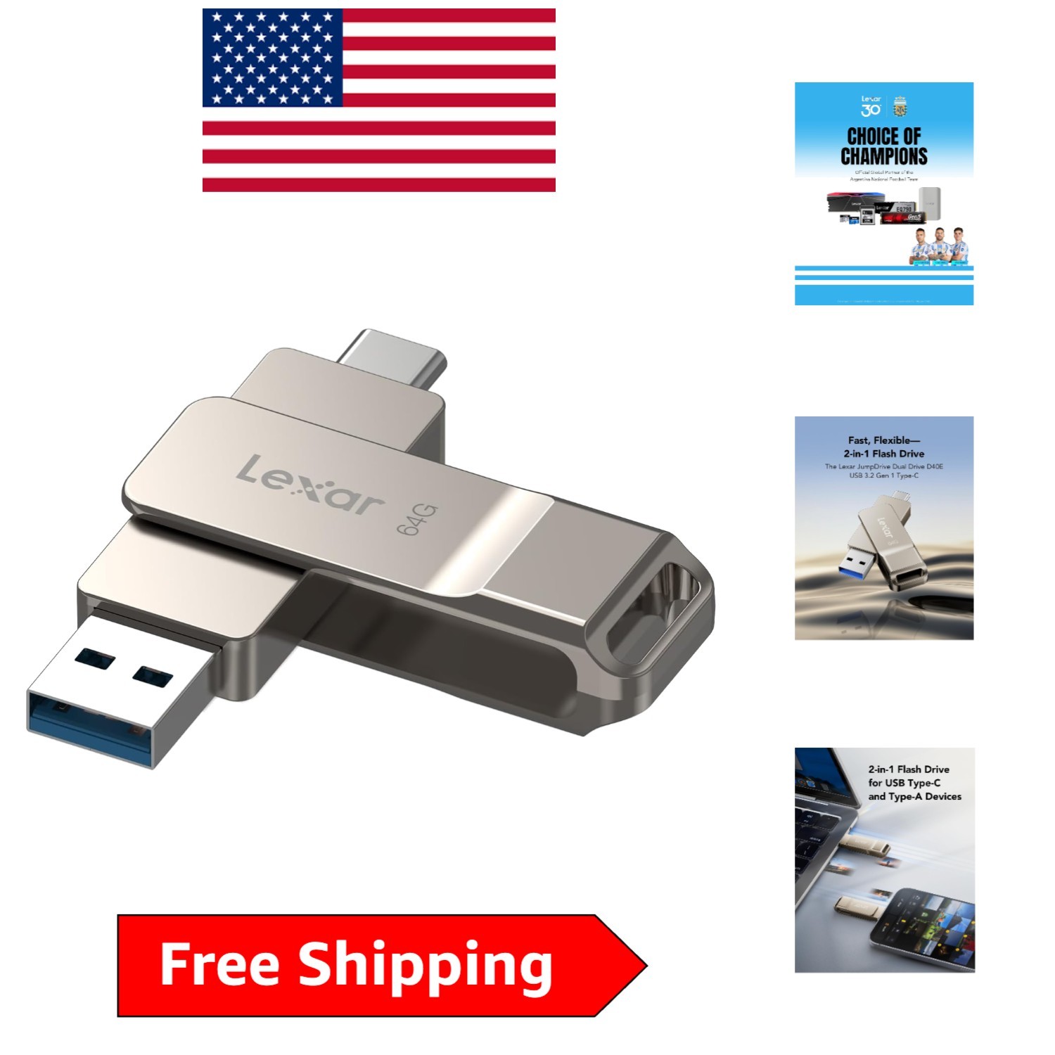 D40E 64GB Metal USB Jump Drive - Durable, Portable & Secure with AES-Cryption
