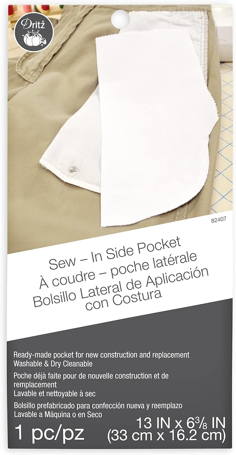 Sew In Side Pocket for Pants Skirts Jackets Washable 13x6.3 inches
