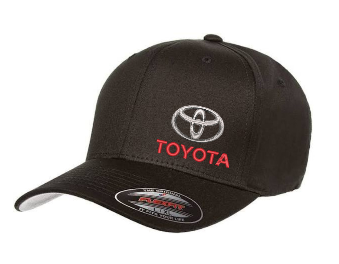 Toyota Motor Auto Logo Black Hat Flexfit Baseball Cap Embroidered Emblem