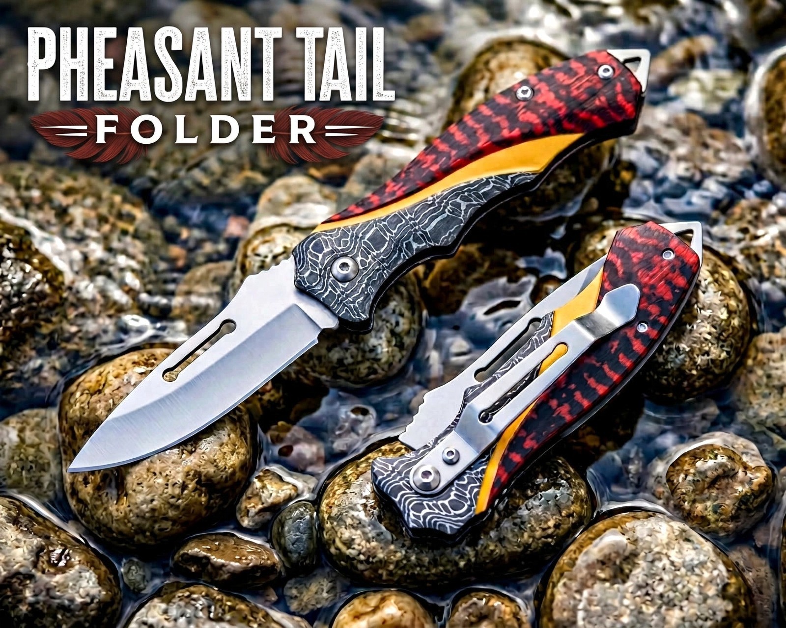 Pheasant Tail Folder Knife 3Cr13 Stainless Steel | Feather‑Pattern Handle
