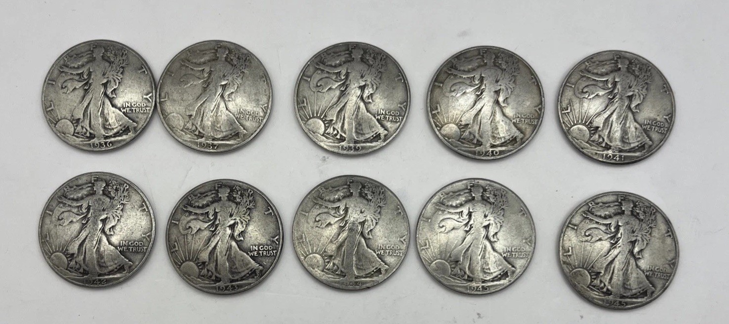 1936-1945 Walking Liberty Half Dollars Silver Buttons Lot