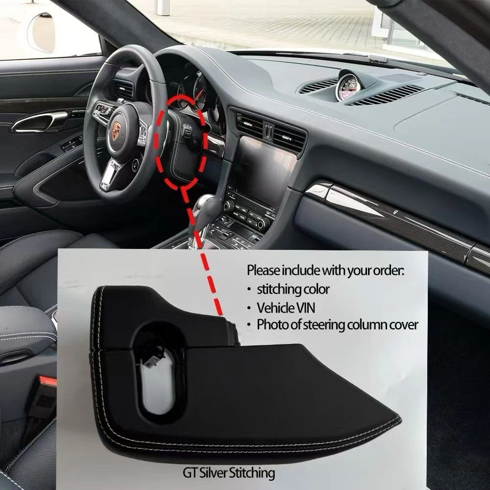 LEATHER STEERING COLUMN COVER GT Silver For PORSCHE 911 991 991.2 981 982 718
