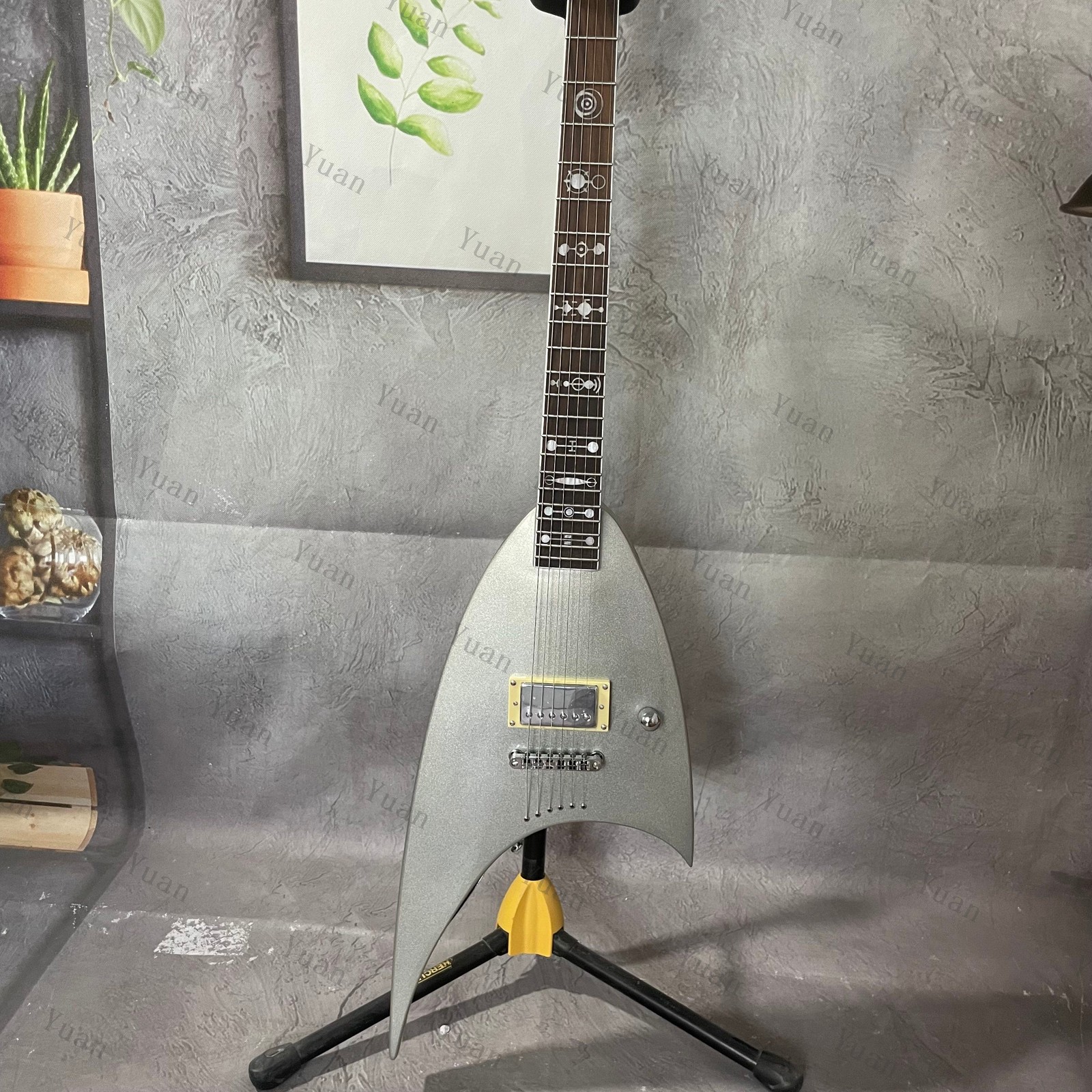 UFO Metallic Sliver Electric Guitar Strings Thru Body Chorme Parts H Pickup