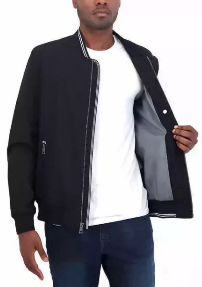 Nautica Men’s Bomber Jacket, Lightweight, Black, Size Med, Stretch Water Resist