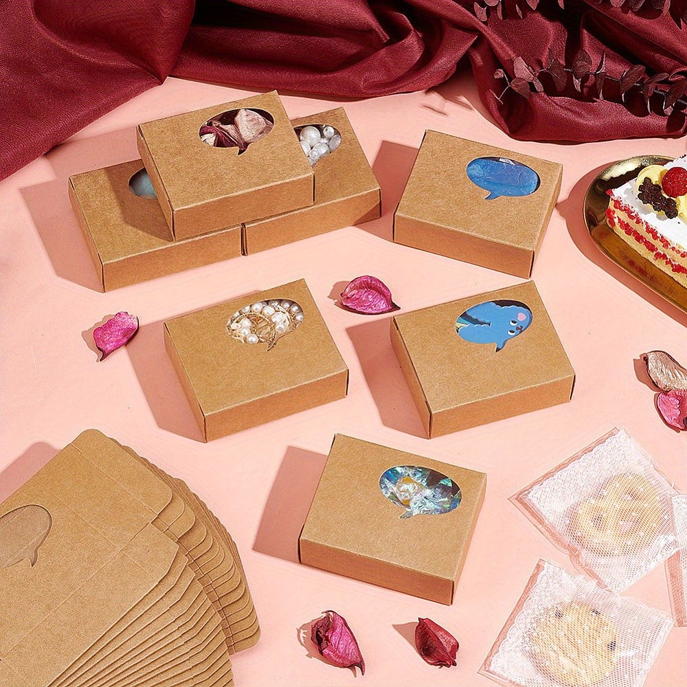 24pcs Kraft Paper Gift box Folding box with Window Rectangle Tan Dialog box
