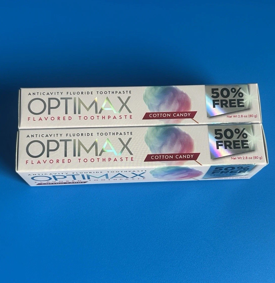 2x Lot Optimax Cotton Candy Flavored Toothpaste 2.8oz Ea. | Exp: 12/2029