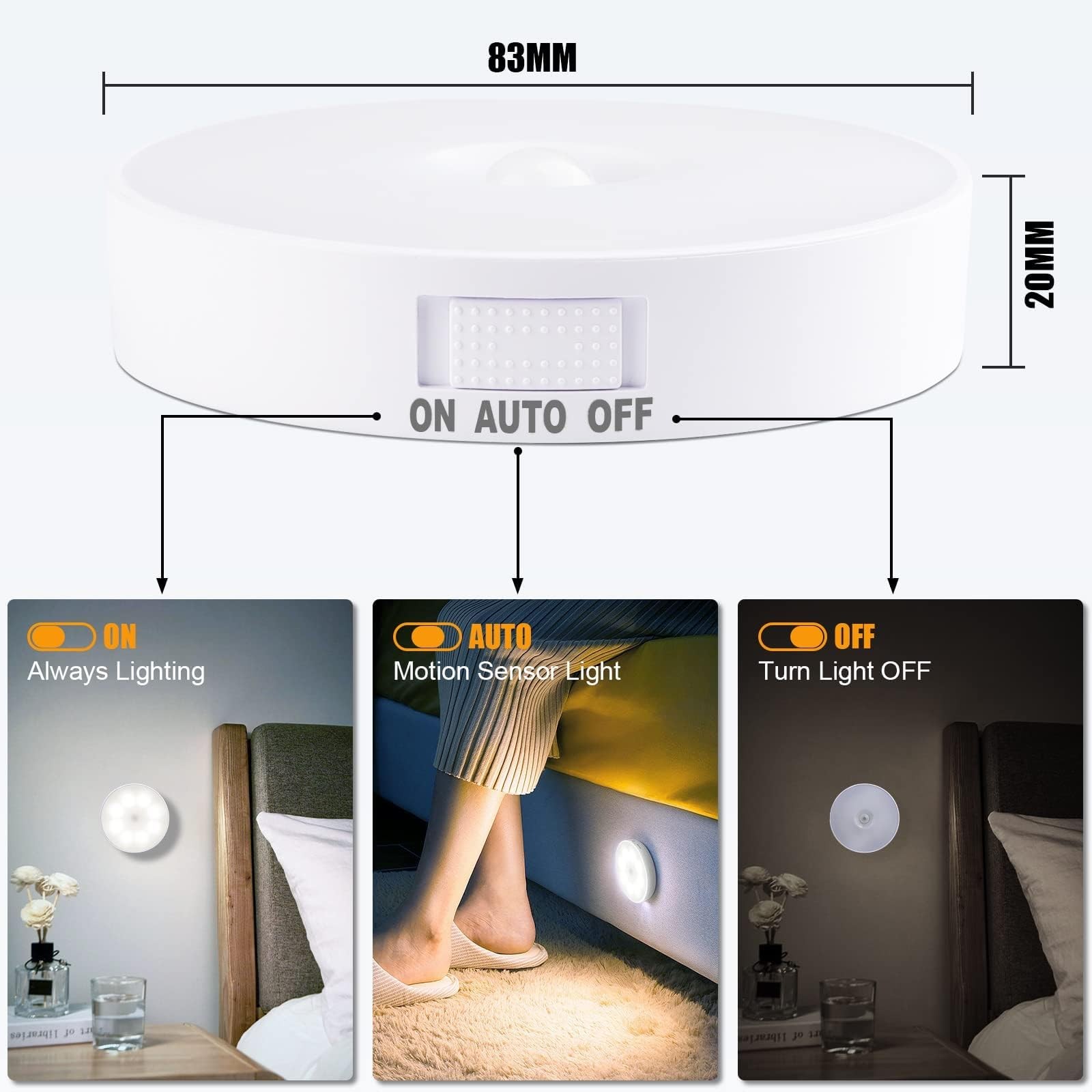 Upgraded Motion Sensor Light, 8 LEDs, 3 Pack Rechargeable, 120 Detection, 3 M...