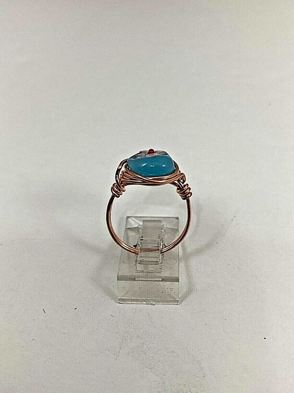 Handmade ~ Copper Wire Wrap ~ Glass Bead Ring Size 7 #69