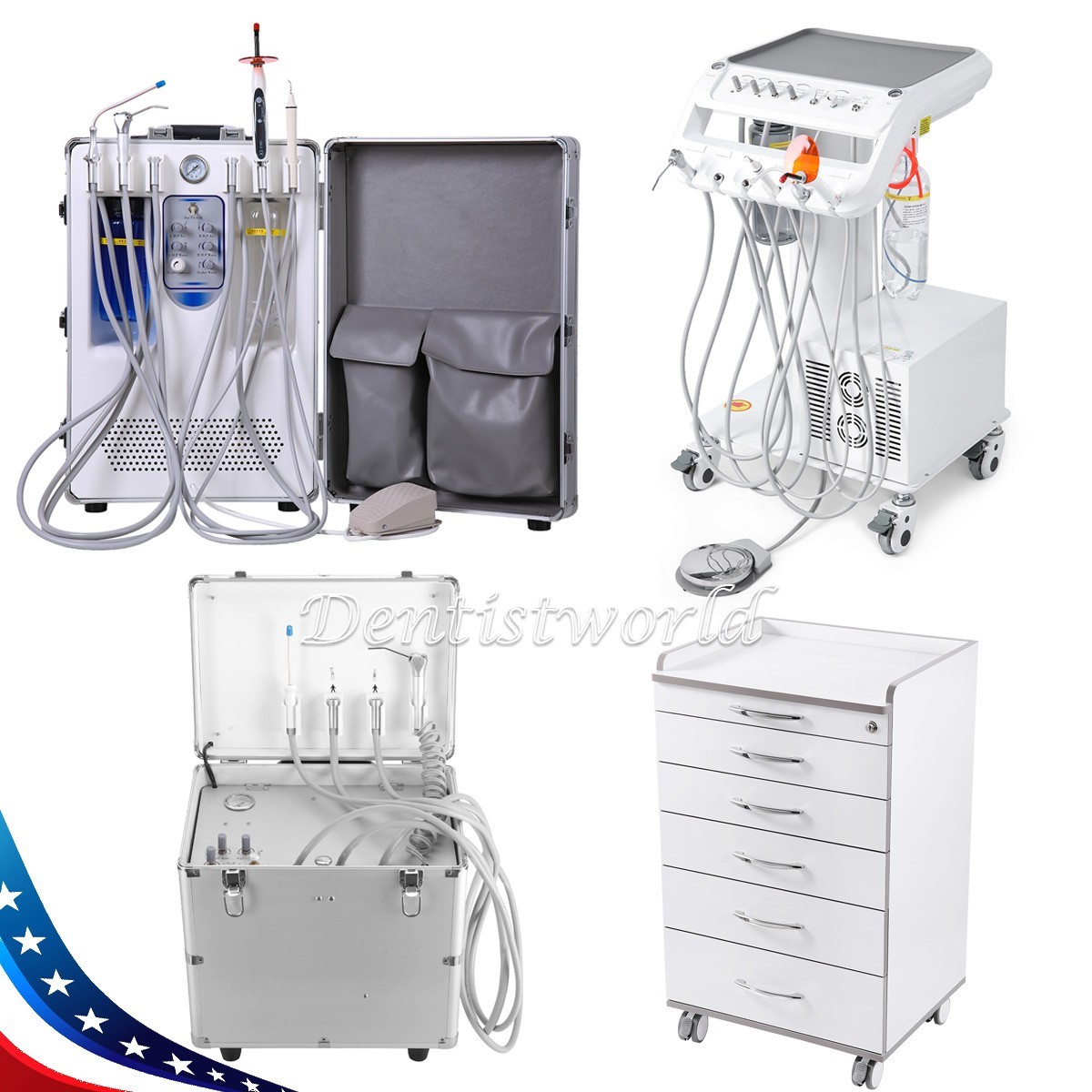 Portable Dental Mobile Delivery Unit Air Compressor 4Hole/5 Drawers Trolley