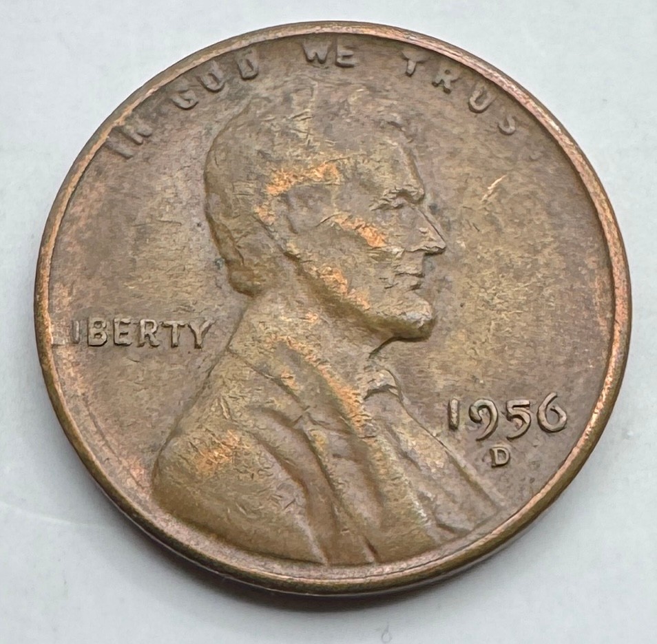 1956 D Lincoln Wheat Cent Penny - 1C - One Cent - Missing/Faint Letters - L